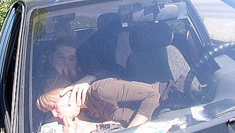 Crazy deep throat gagging in a car