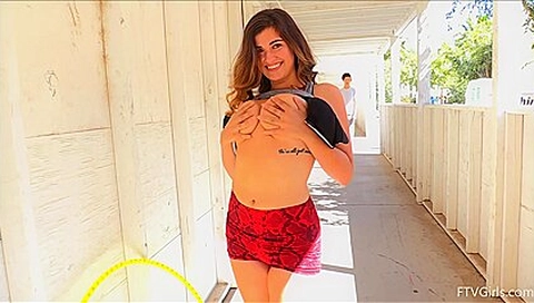 Young BFFs flashing their tits in public
