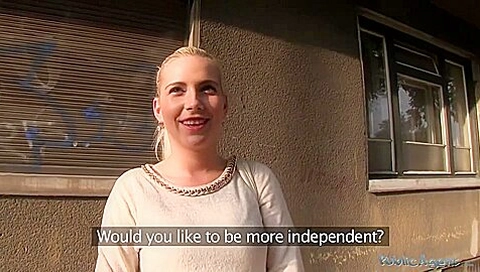 In Public Place With Hot Blond Hair Girl